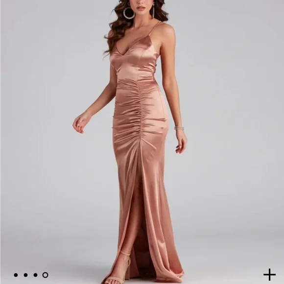 slim fit dress slacks Shannon One Shoulder Dress ~ Rose Gold Luxe Satin – Show Me Your Mumu